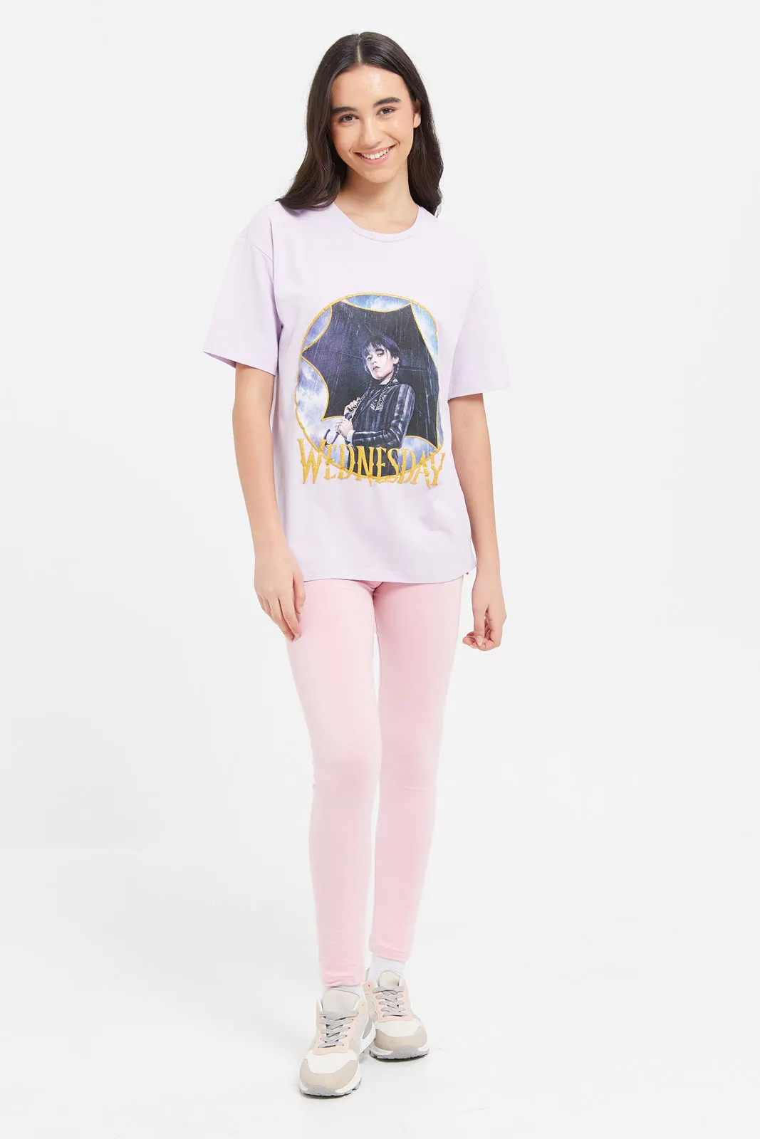 Senior Girls Lilac Wednesday  Print Oversize T-Shirt