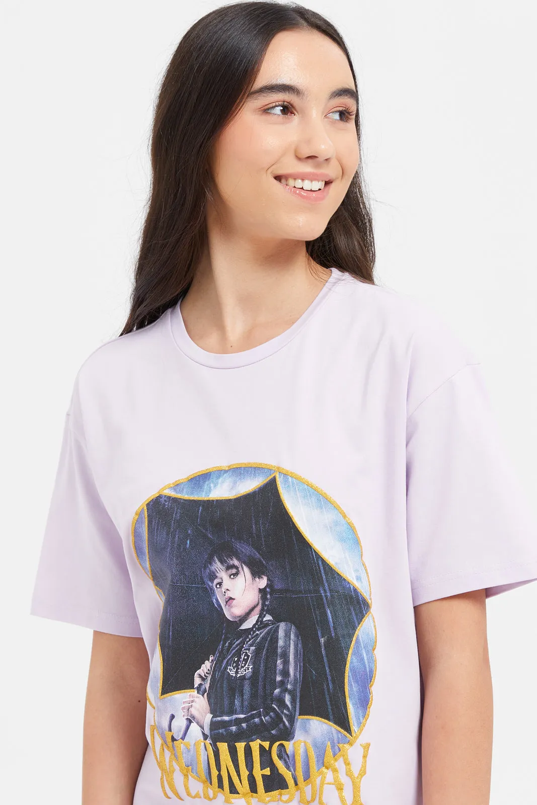 Senior Girls Lilac Wednesday  Print Oversize T-Shirt