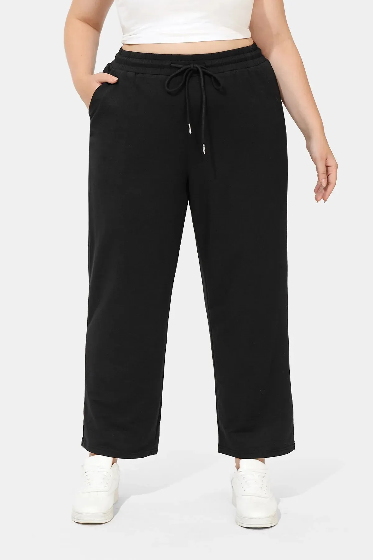 Solid Black Elastic Waist Drawstring Sweatpants