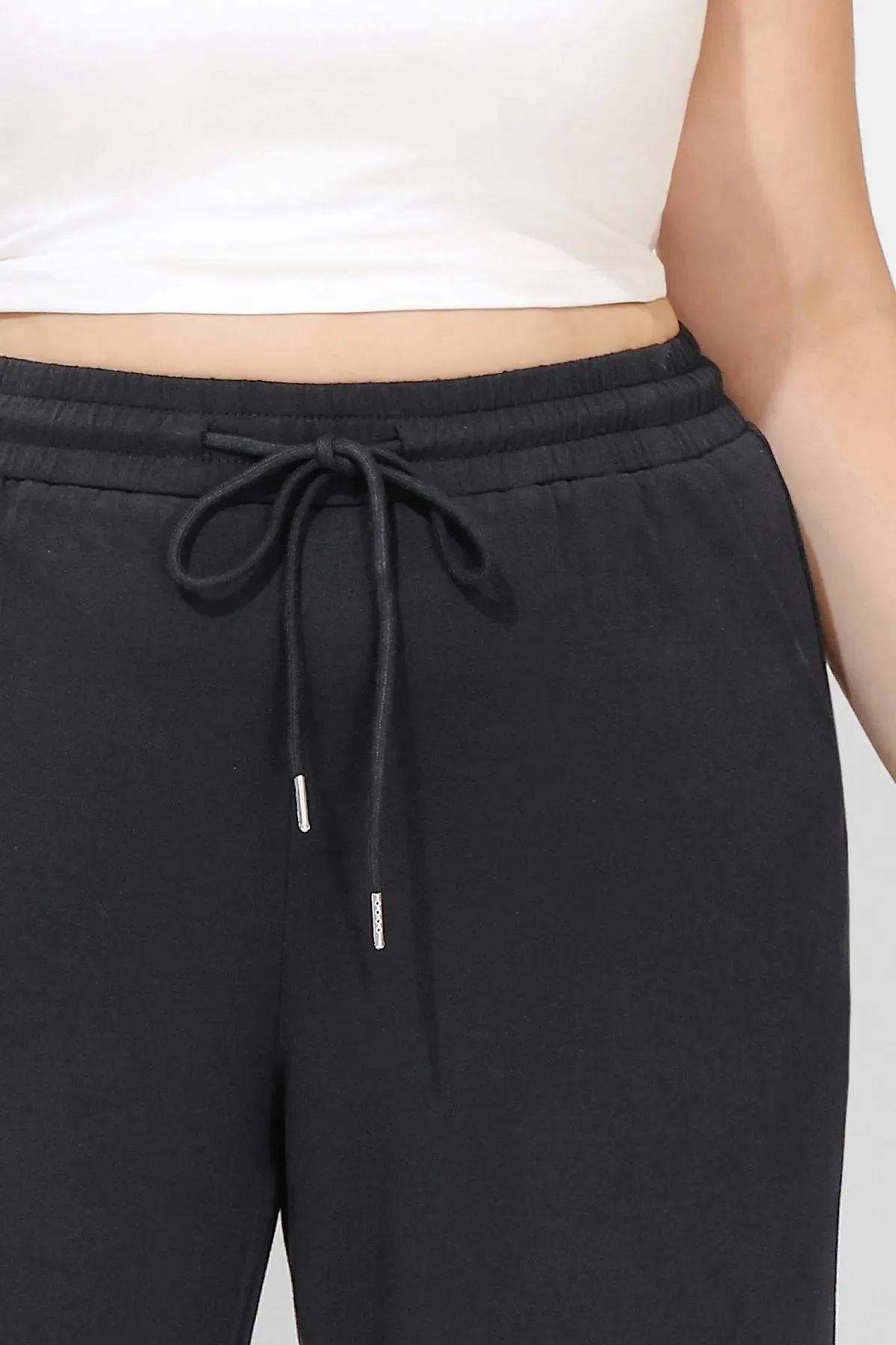 Solid Black Elastic Waist Drawstring Sweatpants