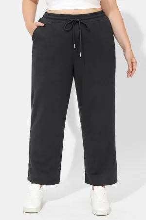 Solid Black Elastic Waist Drawstring Sweatpants