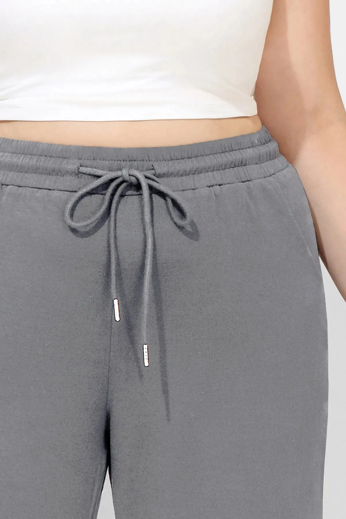 Solid Black Elastic Waist Drawstring Sweatpants