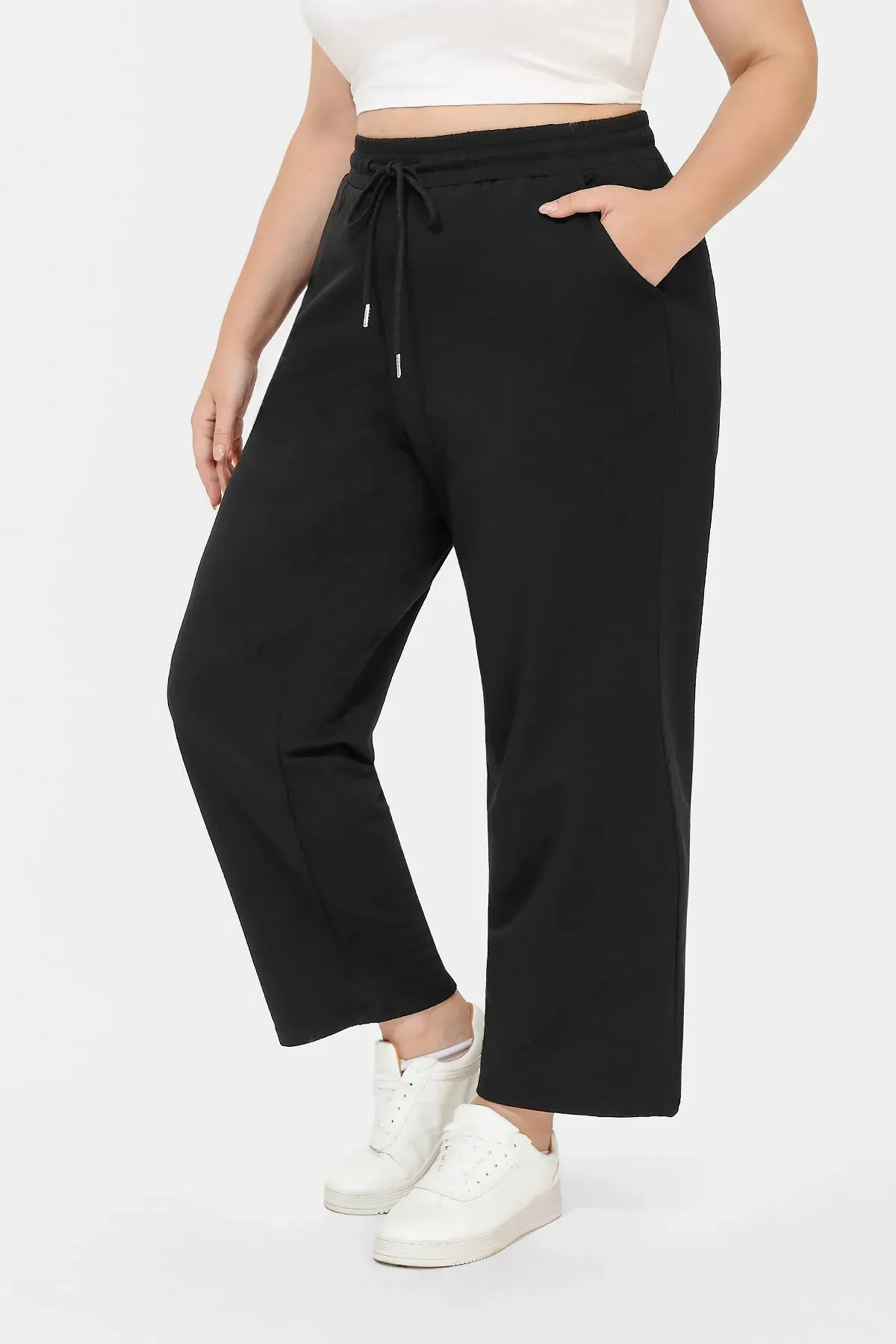 Solid Black Elastic Waist Drawstring Sweatpants