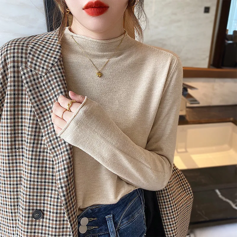 Spring And Autumn New Thin Mock Neck Sweater Women