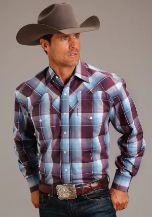 Stetson Mens Buffalo Plaid Wine 100% Cotton L/S Shirt