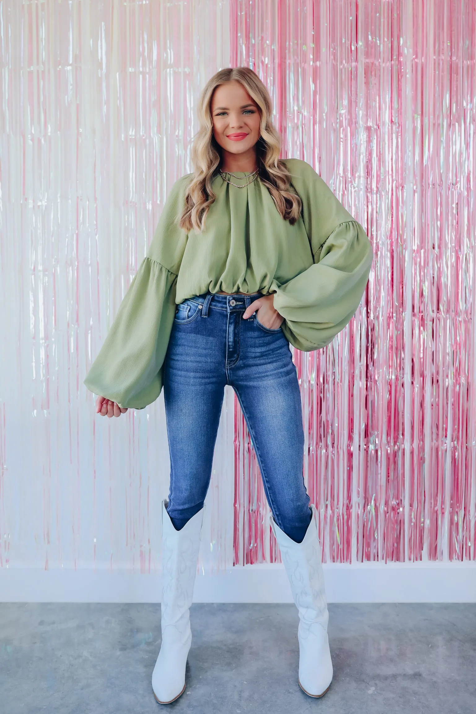 Sweet Sophistication Cropped Blouse - Sage