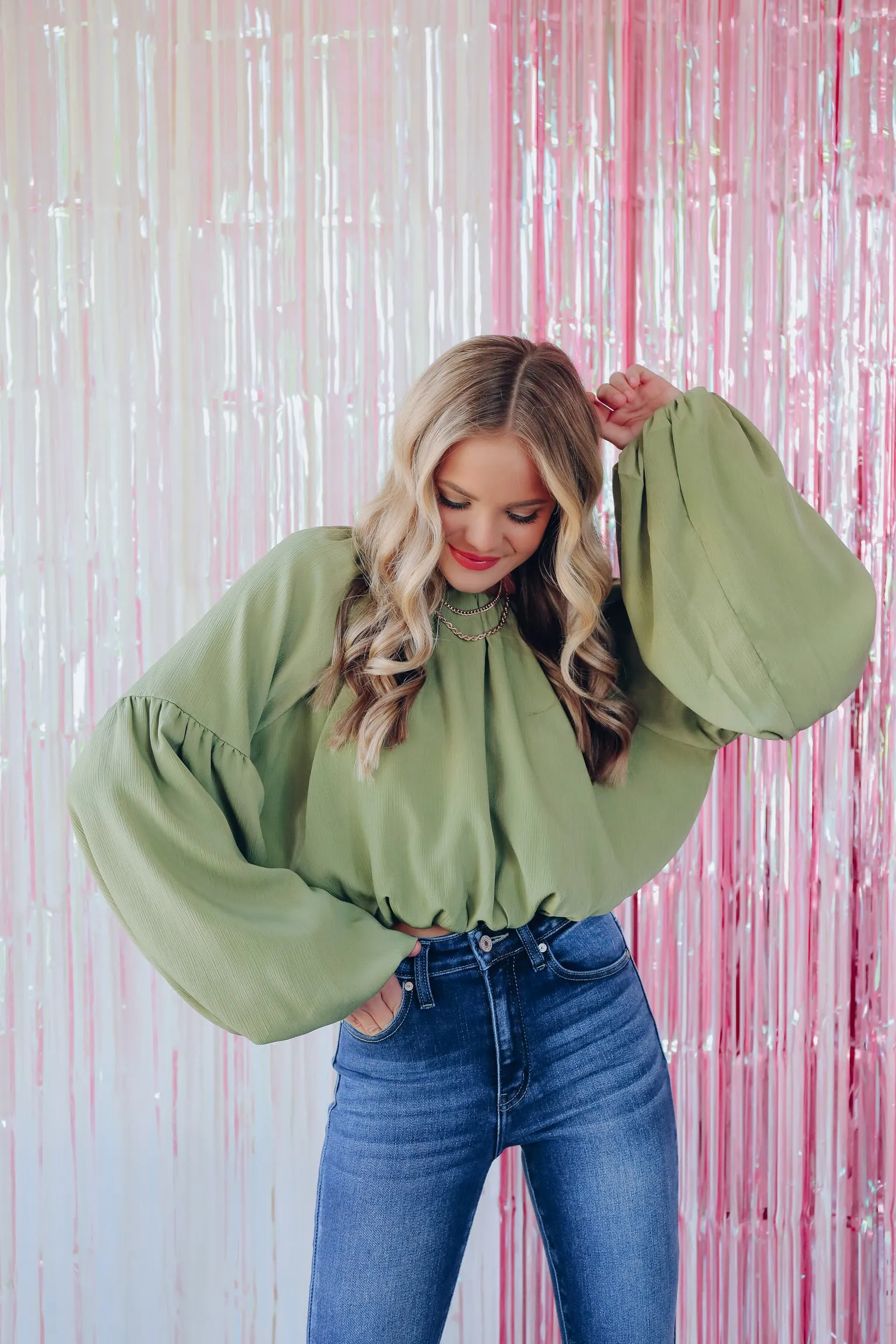 Sweet Sophistication Cropped Blouse - Sage