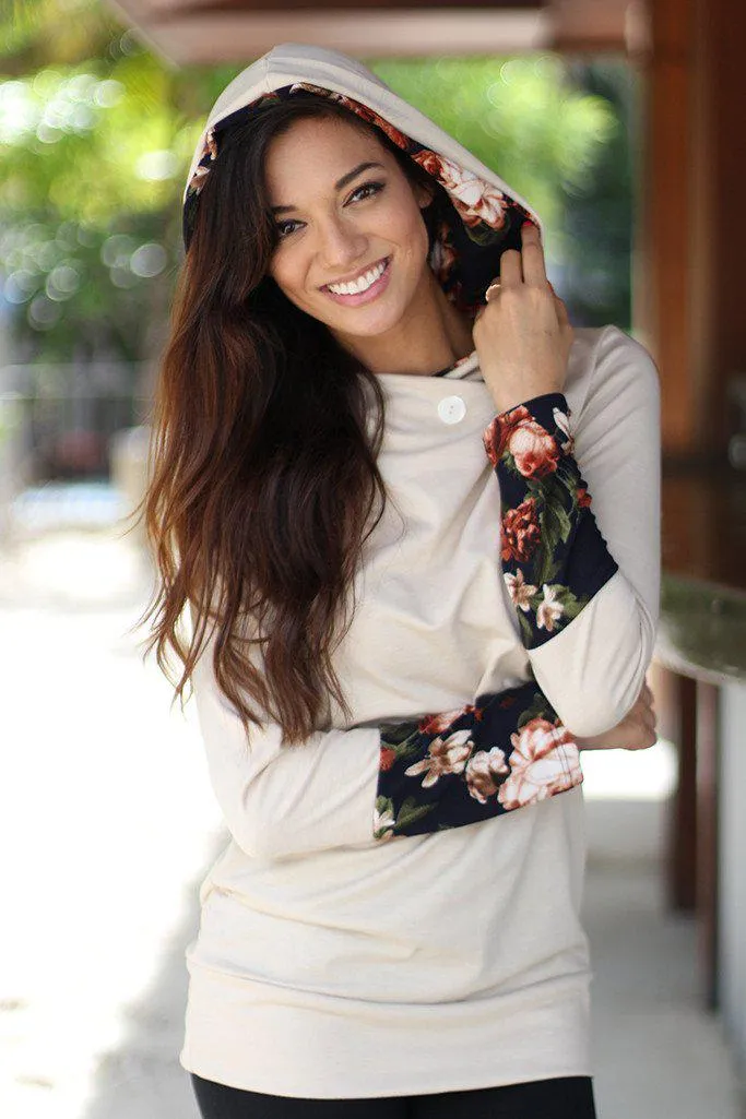 Taupe Floral Tunic With Hoodie