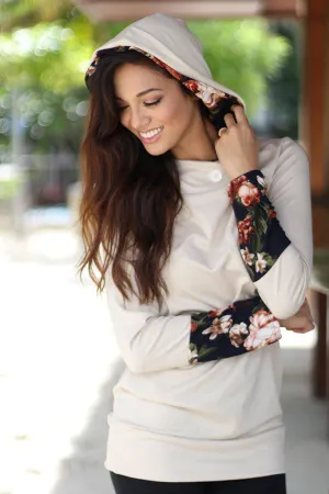 Taupe Floral Tunic With Hoodie