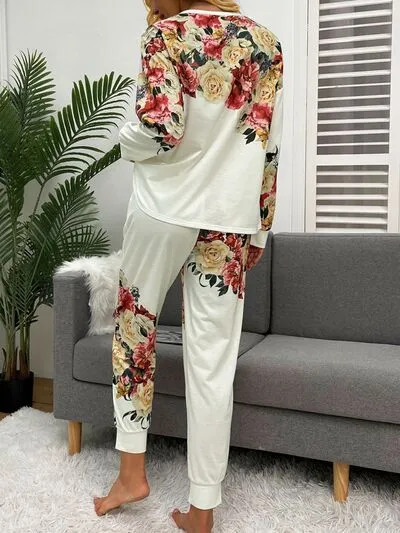 TEEK - White Printed Top and Drawstring Pants Lounge Set