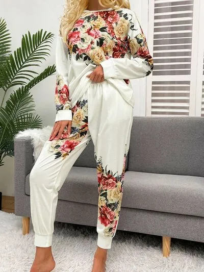 TEEK - White Printed Top and Drawstring Pants Lounge Set