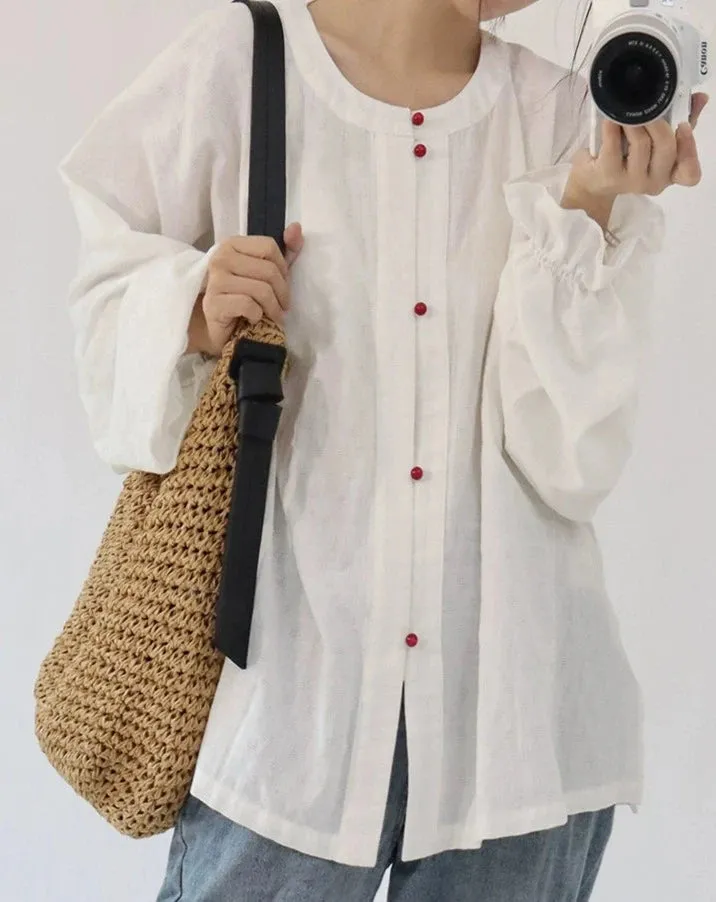 Touqi 透气 Lantern Sleeve Modernized Ming Round Collar Shirt