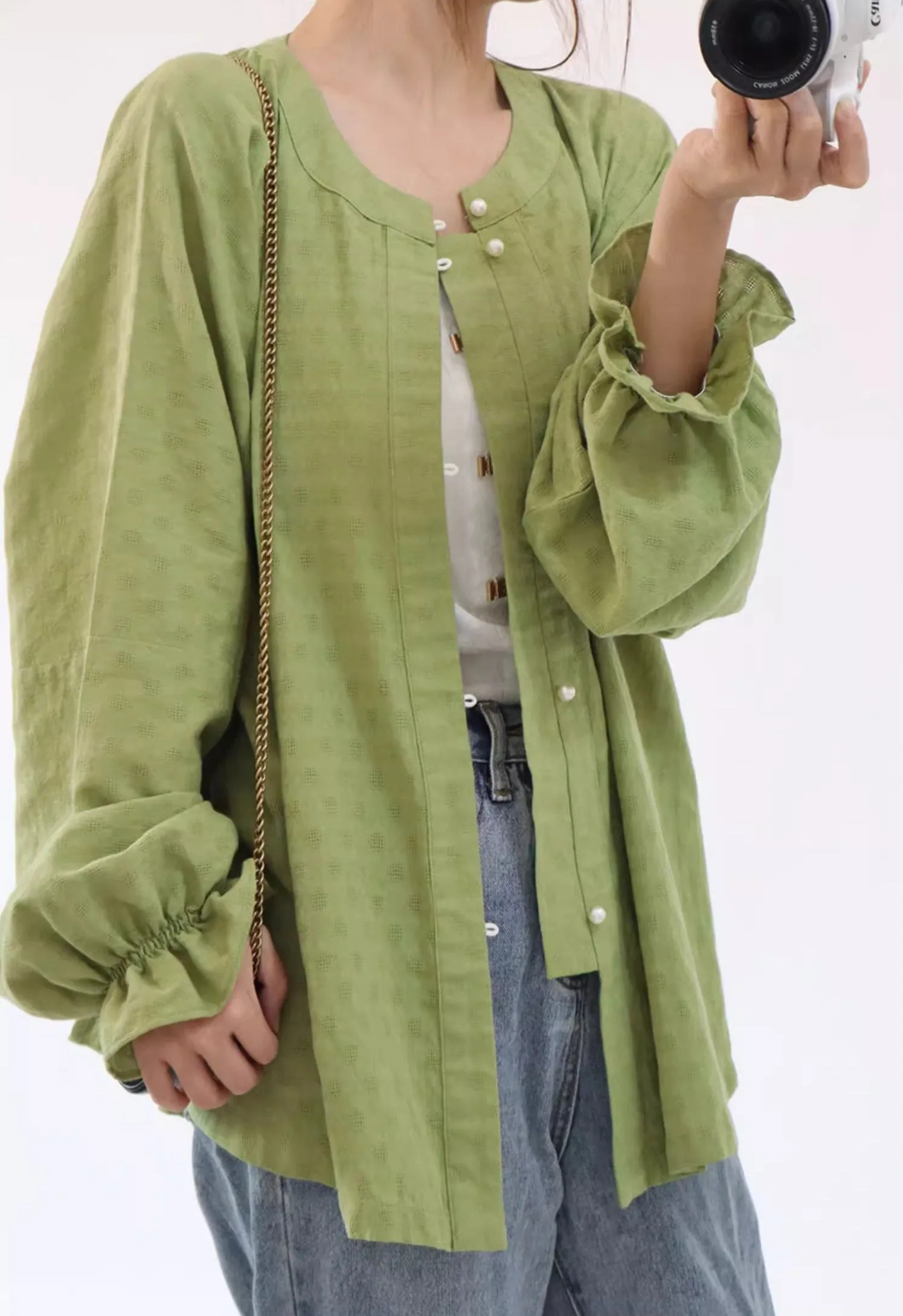 Touqi 透气 Lantern Sleeve Modernized Ming Round Collar Shirt