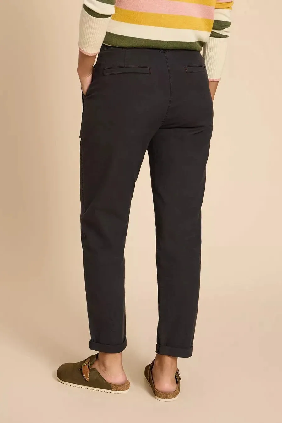 White Stuff Twister Organic Chino Trousers in Pure Black