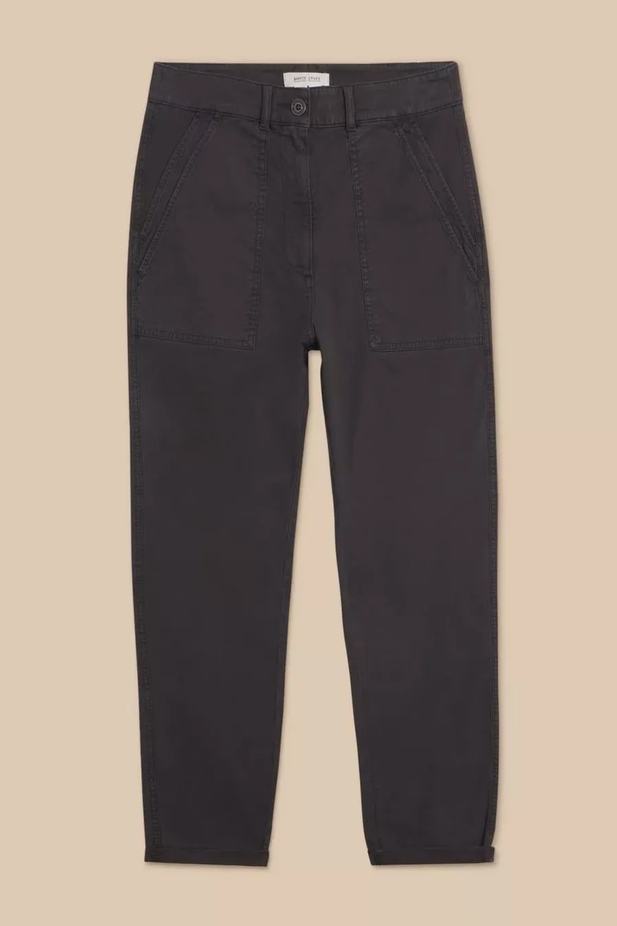 White Stuff Twister Organic Chino Trousers in Pure Black