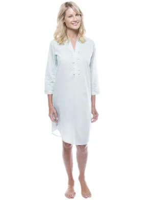 Women's 100% Cotton Poplin Long Sleeve Tunic Sleep Shirt