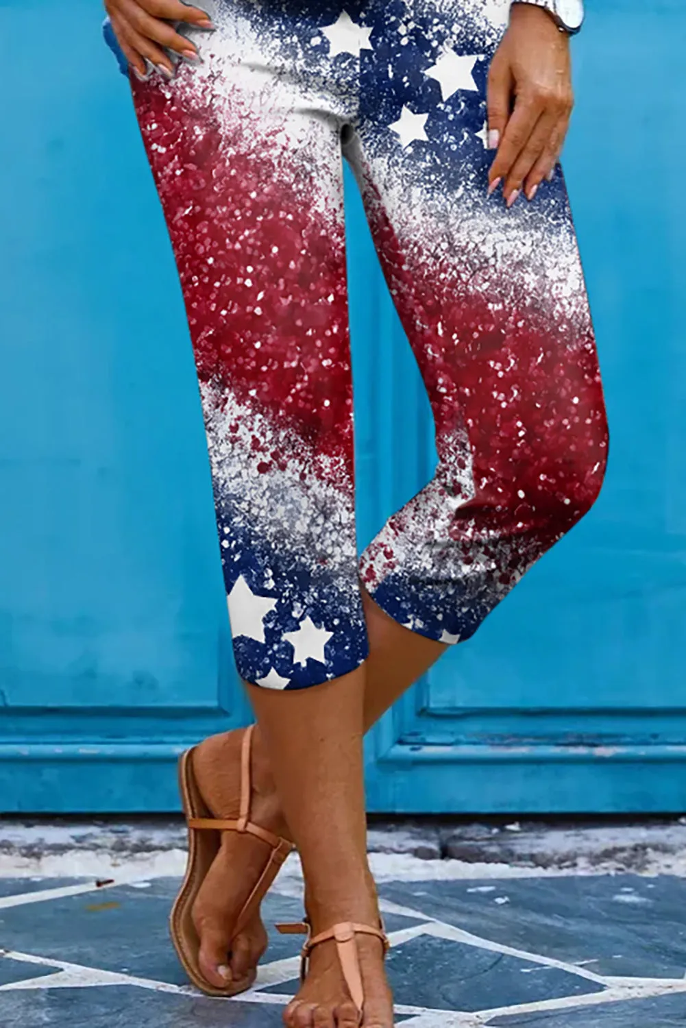 Women's American Flag Ombre Stripe Star Graphic Elastic Waist Casual Leggings