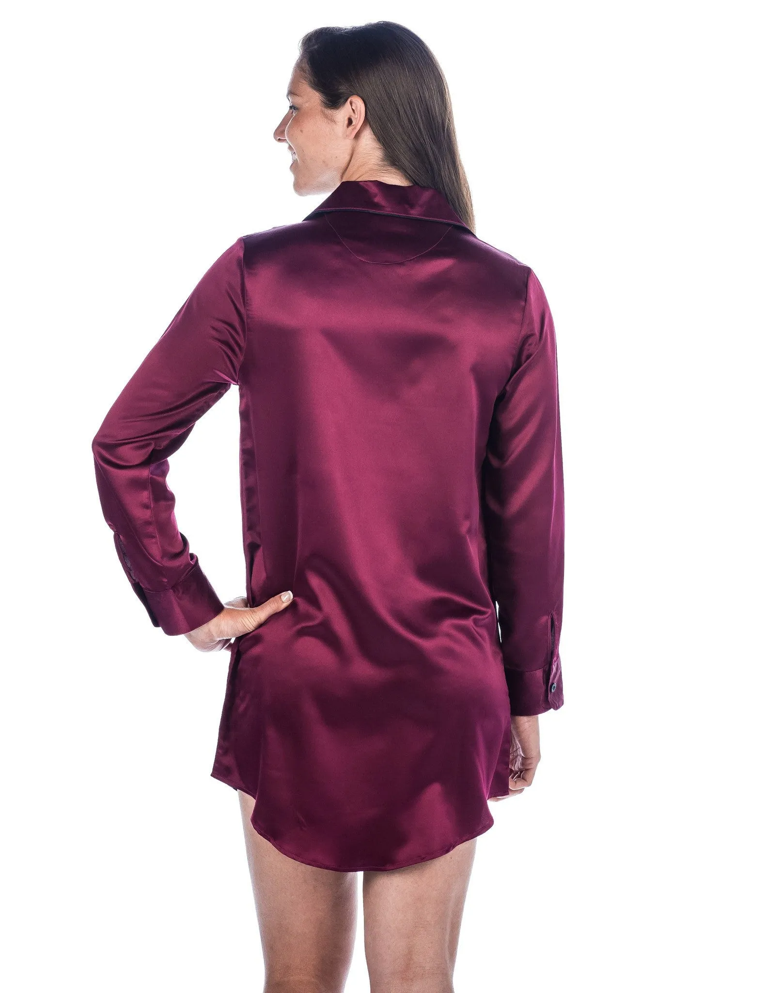 Women's Premium Satin Long Sleeve Sleep Shirt