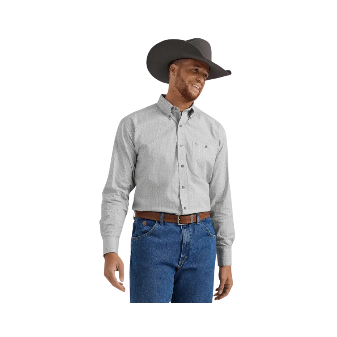 Wrangler Men's George Strait Grey Hatches Long Sleeve Button Down Shirt