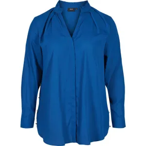 Zizzi Ruffle Collar Shirt in Blue